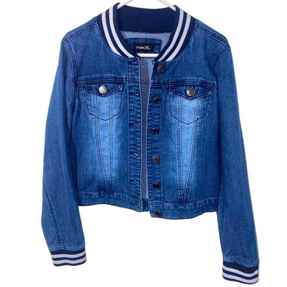 RUE21 Blue Denim Stripe Jacket Size L - Picture 5 of 5